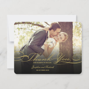 Stylish And Elegant Script Photo Simple Wedding Thank You Card