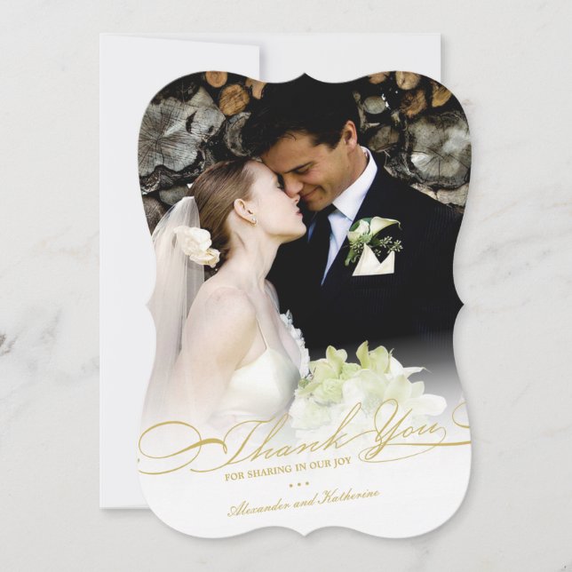 Stylish And Elegant Script Photo Simple Wedding Thank You Card (Front)