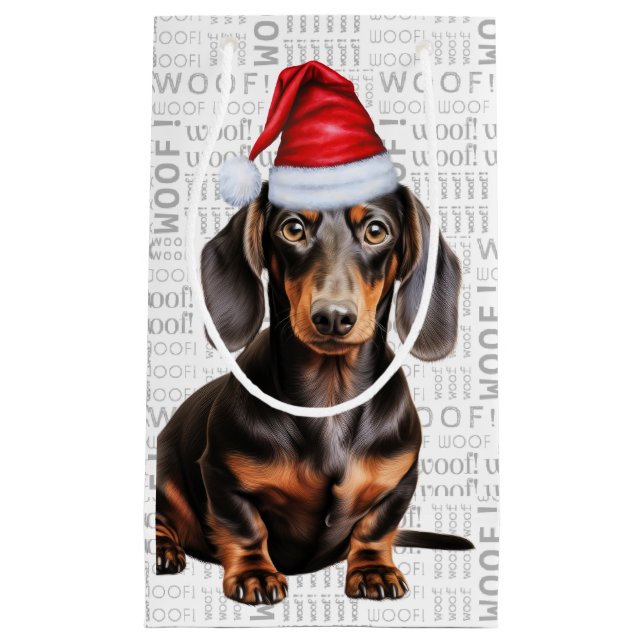 Stylish and Funny Dachshund Lover Christmas Small Gift Bag (Front)