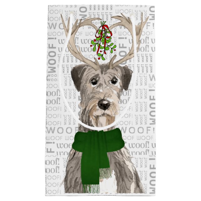Stylish and Funny Irish Wolfhound Lover Christmas Small Gift Bag (Front)