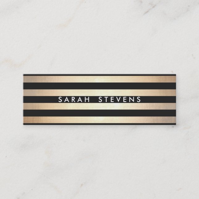 Stylish and Gold Thin Black Striped Modern Mini Business Card (Front)
