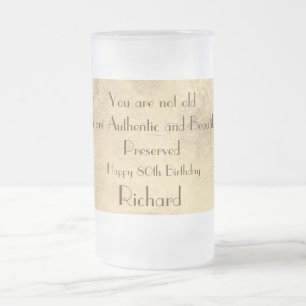 Stylish and humourous personalised 80th Birthday Frosted Glass Beer Mug