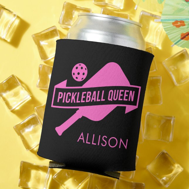 Stylish and Modern Cute Pink Pickleball Can Cooler (Creator Uploaded)