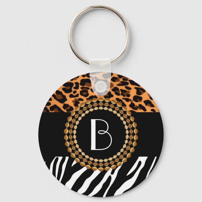 Stylish Animal Prints Zebra and Leopard Patterns Key Ring (Front)