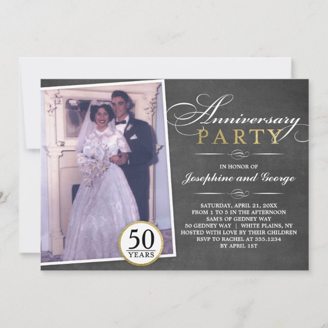Stylish Anniversary Party Photo Invitation (Front)