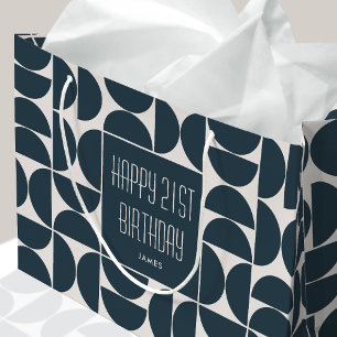 Stylish Any Age Birthday Circles Name Blue Black Large Gift Bag