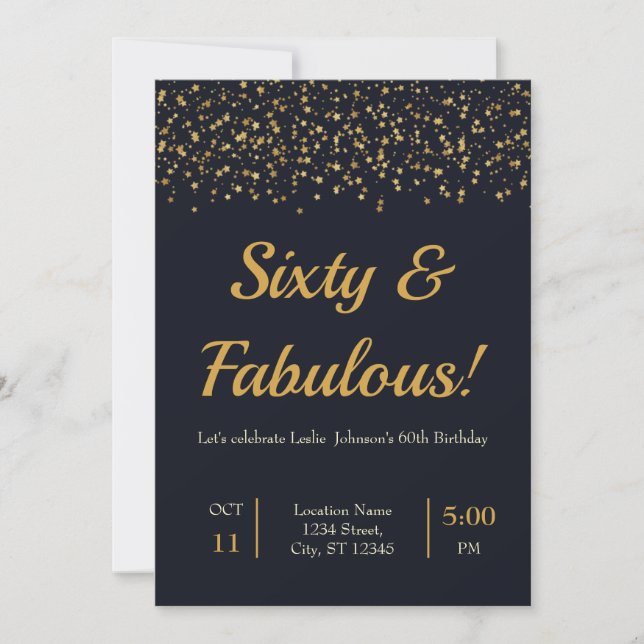 Stylish Any Age Gold Stars Birthday Party Invitation (Front)