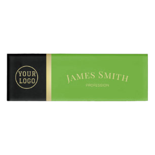 Stylish Apple Green And Black: Luxury Company Logo Name Tag