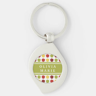 Stylish Apple Pattern with Personalised Name Key Ring