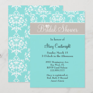 Stylish Aqua and Taupe Bridal Shower Invitation