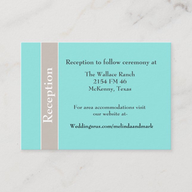 Stylish Aqua Blue and Taupe Wedding Enclosure Card (Front)