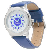 Stylish Aqua & Blue Dots Custom Wrist Watch (Angled)
