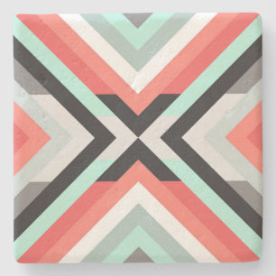Stylish Aqua Coral Colour Block Decorative Design Stone Coaster