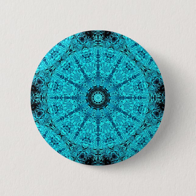 Stylish aqua mandala 6 cm round badge (Front)