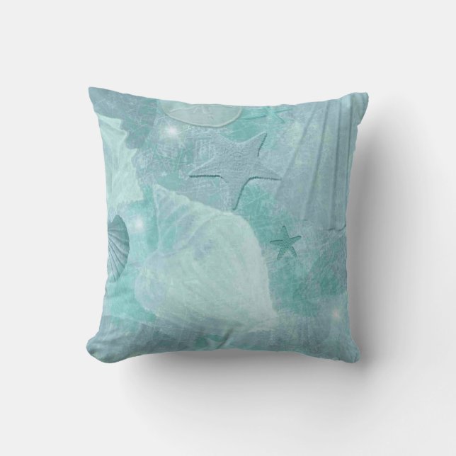 Stylish Aqua Seashell Pillow (Front)