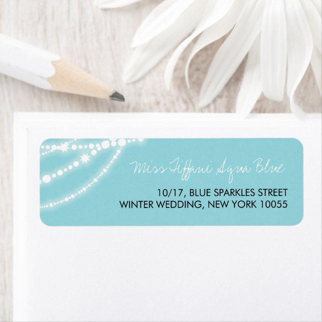 Stylish Aqua Sparkles Glow Strands Wedding Address (Insitu)