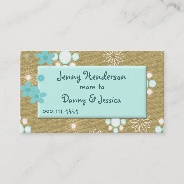 Stylish Aquamarine and Tan Mummy calling card (Front)