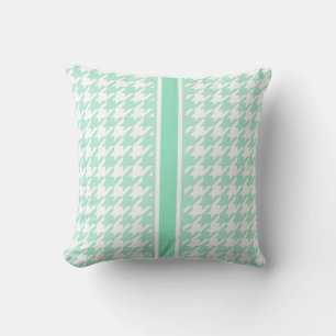 stylish aquamarine houndstooth with monogram cushion