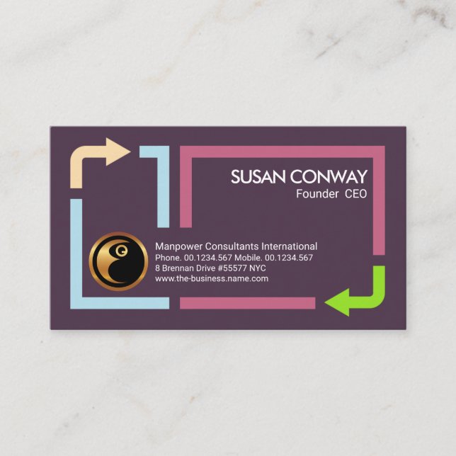 Stylish Arrow Border Frame Manpower Businesswoman Business Card (Front)