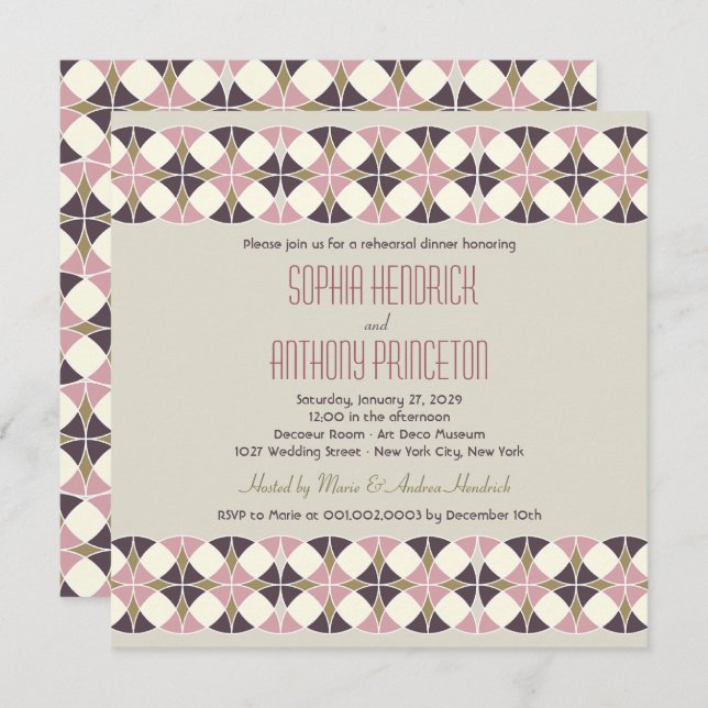 Stylish Art Deco Band Rehearsal Dinner Wedding Invitation (Front/Back)