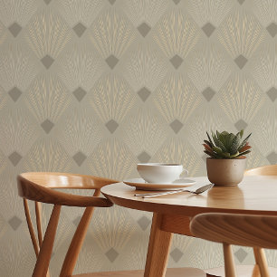 Stylish Art Deco Beige & Cream Geometric Design Wallpaper