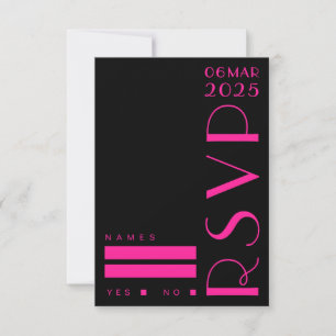 Stylish Art Deco Black Hot Pink Wedding RSVP Card