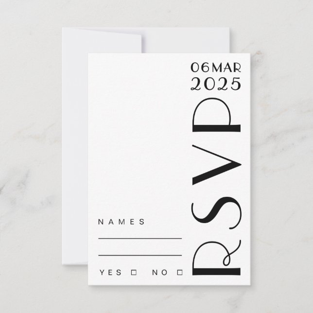 Stylish Art Deco Black White Wedding RSVP Card (Front)