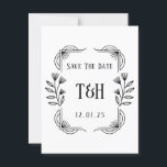 Stylish Art Deco Botanical Save The Date Postcard<br><div class="desc">Announce your wedding or special event with a stylish flourish using this personalised postcard. The front features a captivating Art Deco-inspired frame with delicate botanical elements, beautifully showcasing your personalised monogram initials and the save-the-date. The reverse provides ample space for your message and addressing details. A charming and efficient way...</div>