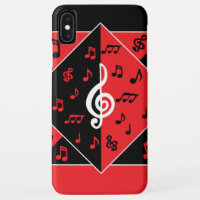 Stylish Art Deco Music Notes Red Black White