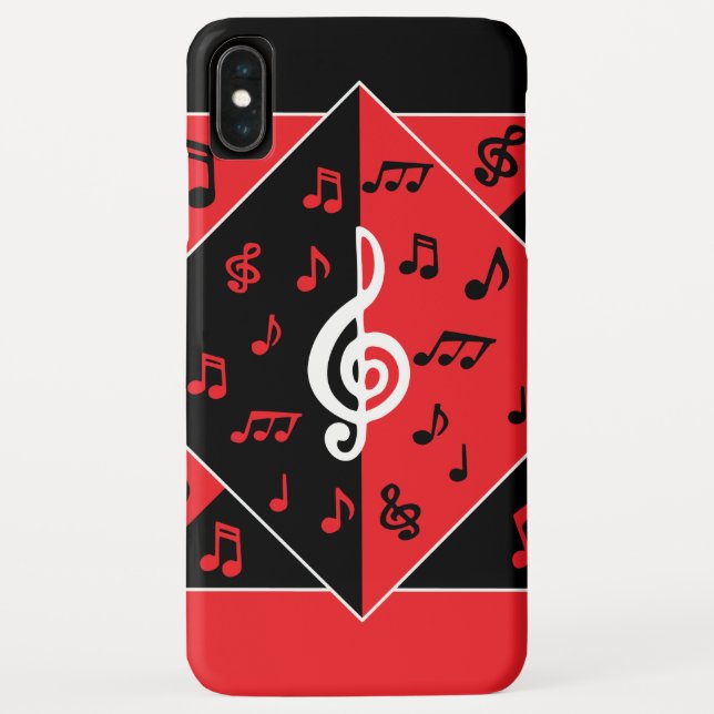 Stylish Art Deco Music Notes Red Black White Case-Mate iPhone Case (Back)