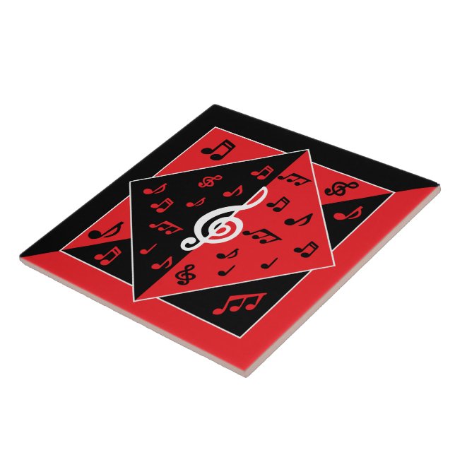 Stylish Art Deco Music Notes Red Black White Tile (Side)