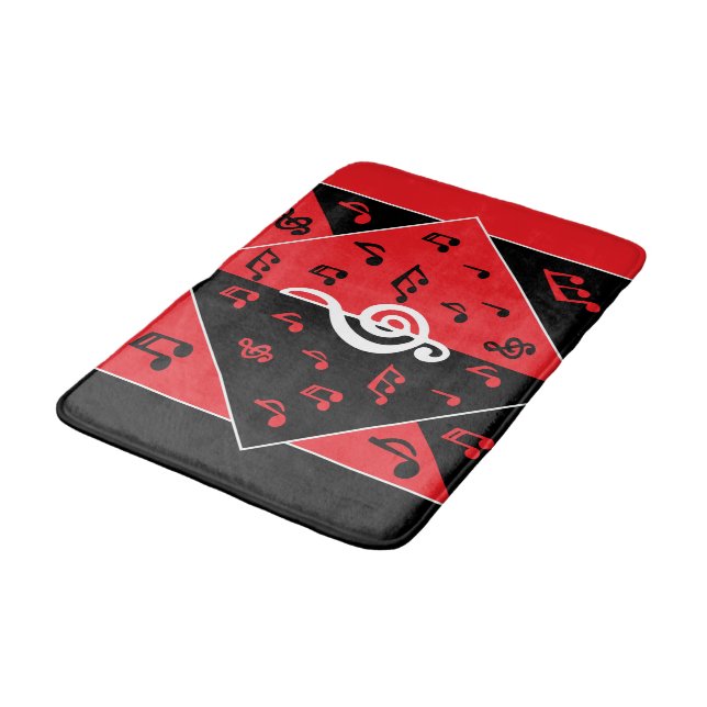 Stylish Art Deco Music theme Red Black White Bath Mat (Angled)