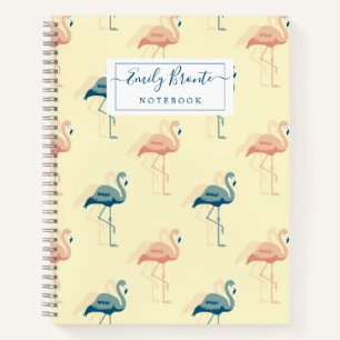 Stylish Art Deco peach & Blue Flamingo pattern Notebook