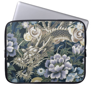 Stylish Asian Dragon Floral Pattern Laptop Sleeve