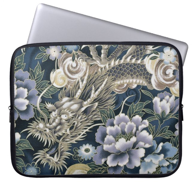 Stylish Asian Dragon Floral Pattern Laptop Sleeve (Front)