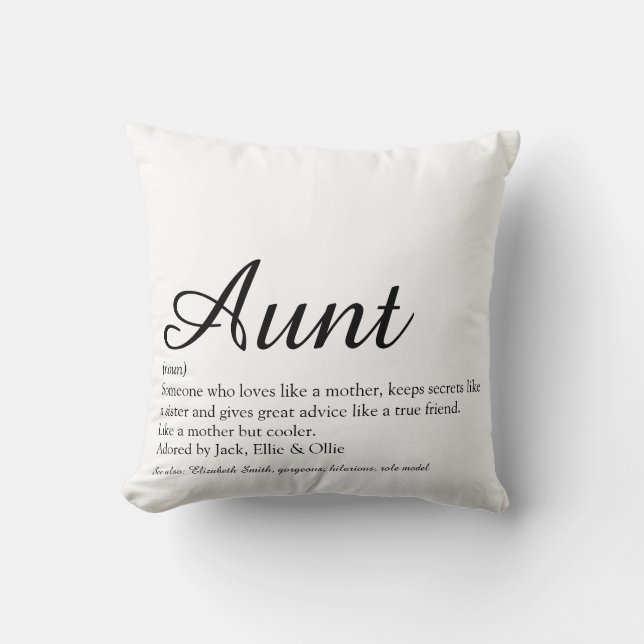 Stylish Aunt Definition Black and White Script Cushion (Front)