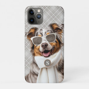 Stylish Australian Shepherd Dog and Plaid Monogram Case-Mate iPhone Case