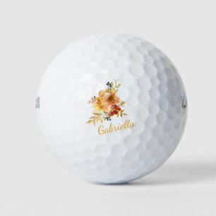 Stylish Autumn Fall Watercolor Floral Personalised Golf Balls