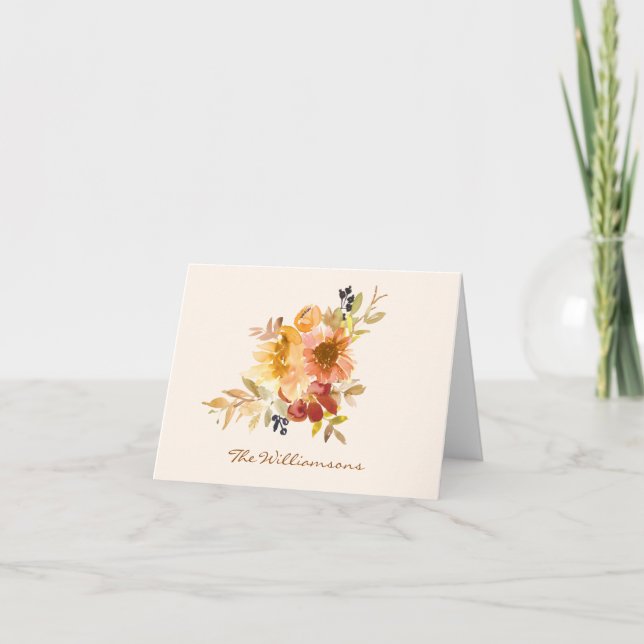 Stylish Autumn Fall Watercolor Floral Personalised Note Card (Front)
