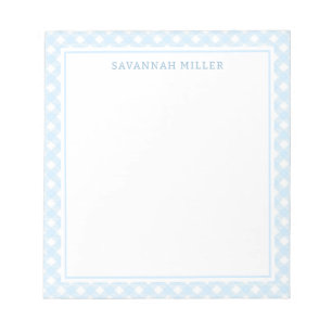Stylish Baby Blue and White Gingham Pattern Notepad