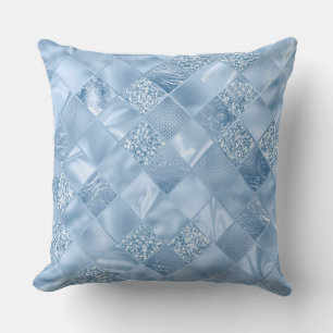Stylish Baby Blue Glitter and Foil Diamond Tiles Cushion