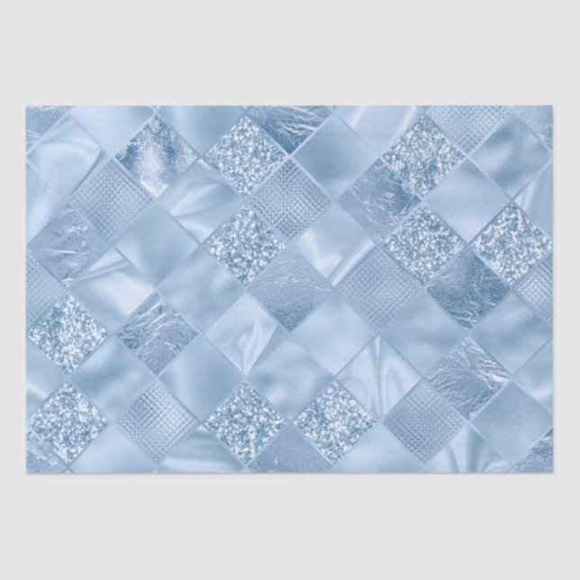 Stylish Baby Blue Glitter and Foil Diamond Tiles Tissue Paper (Front)