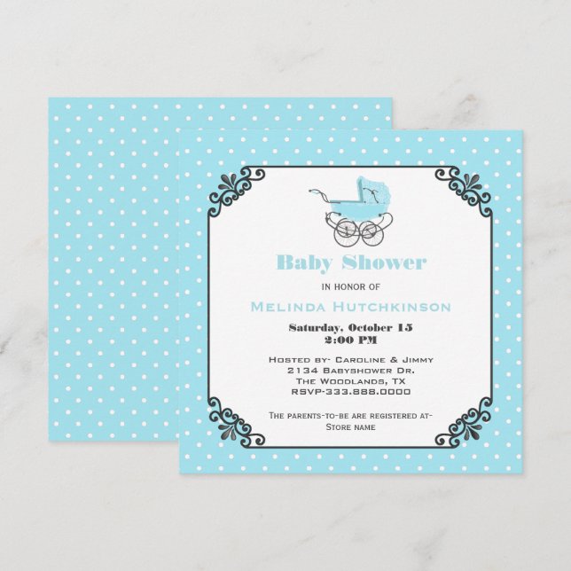 Stylish Baby Boy Polka Dot Baby Shower Invitation (Front/Back)