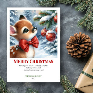 Stylish Baby Fawn Christmas Scene Watercolor Cards