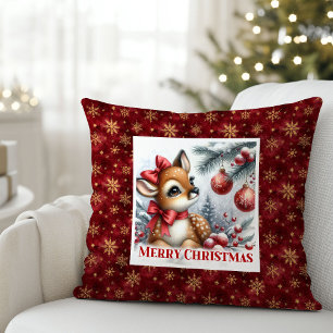 Stylish Baby Fawn Cozy Winter Kids Room Decor Xmas Cushion