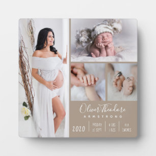 Stylish Baby Photo Family Keepsake Light Brown Plaque