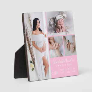 Stylish Baby Photo Family Keepsake Pink Plaque