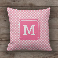Stylish Baby Pink Gingham Name Monogram