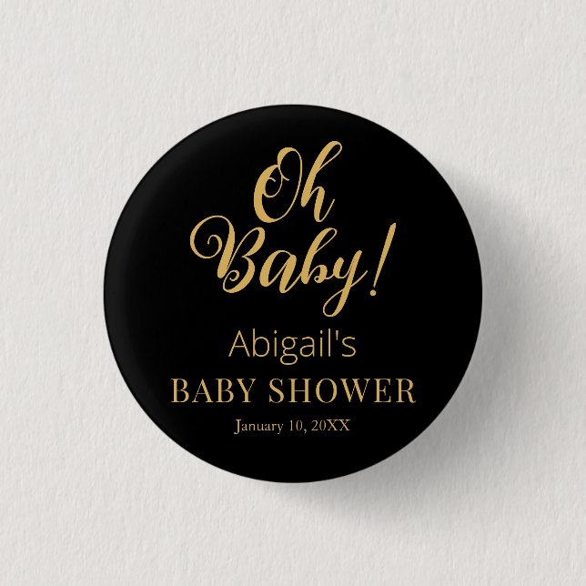 Stylish Baby Shower Button with Personalized Text (Front)