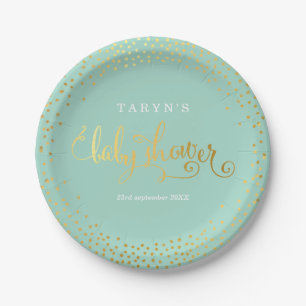 STYLISH BABY SHOWER mini confetti gold mint Paper Plate